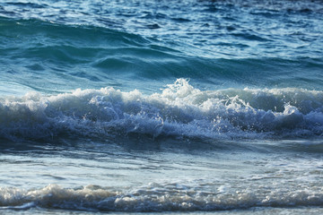 Fototapeta na wymiar sea wave coast surf foam blue background