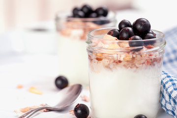 healthy granola yogurt with fresh black currant 