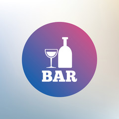 Bar or Pub sign icon. Wine bottle and Glass.
