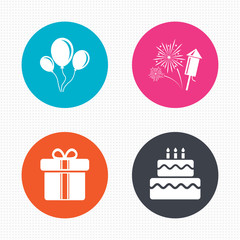 Birthday party icons. Cake and gift box symbol