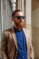 Bearded hipster sunglasses in the city