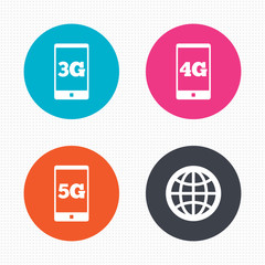 Mobile telecommunications icons. 3G, 4G and 5G.