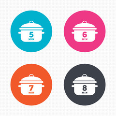 Cooking pan icons. Boil five, eight minutes.