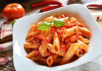 Penne pasta with chili sauce arrabiata