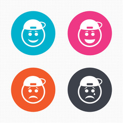 Rapper smile face icons. Happy, sad, cry.