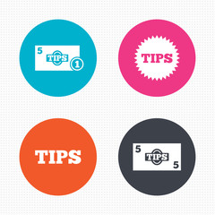 Tips icons. Cash with coin money symbol.