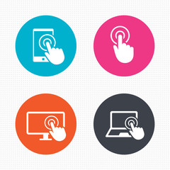 Touch screen smartphone. Hand pointer symbols.