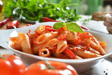 Penne pasta with chili sauce arrabiata