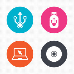 Usb flash drive icons. Notebook or Laptop pc.