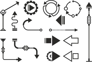 Set of steampunk graphic pointers, simple arrows, infographic