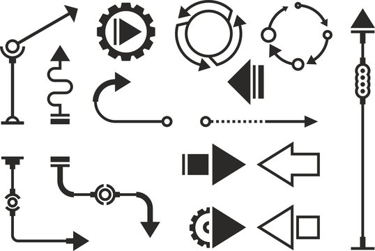 Set of steampunk graphic pointers, simple arrows, infographic