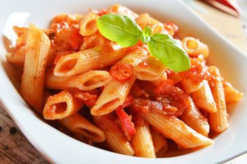 Penne pasta with chili sauce arrabiata