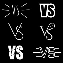 Versus letters logo. White V and S symbols collection.