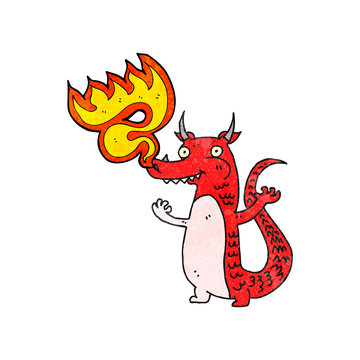 fire breathing cartoon little dragon