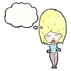 cartoon woman with thought bubble
