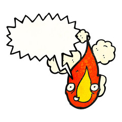 flame cartoon character with speech bubble