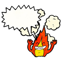 flame cartoon character with speech bubble