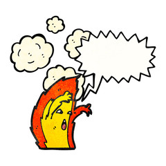 flame cartoon character with speech bubble