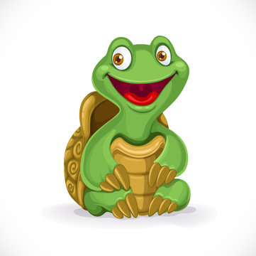 Cute cartoon baby turtle isolated on white background