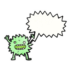 furry green creature with speech bubble