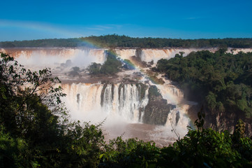 Fototapeta premium Rainbow over gorgeous waterfalls of Iguazu, Brazil