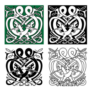 Fighting dragons with celtic knot ornaments