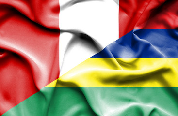 Waving flag of Mauritius and Peru