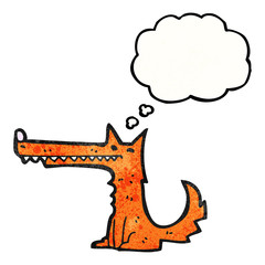 cartoon long nose fox with thougth bubble