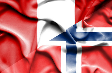 Obraz premium Waving flag of Norway and Peru
