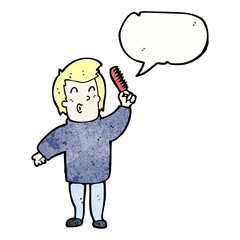 cartoon man combing hair