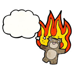 burning teddy bear cartoon