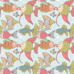 Seamless ornament variety of fish in the water