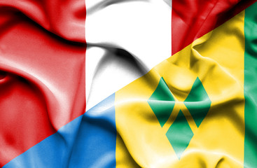 Waving flag of Saint Vincent and Grenadines and Peru