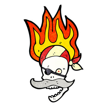 cartoon flaming pirate skull