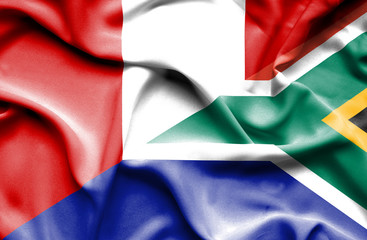 Obraz premium Waving flag of South Africa and Peru