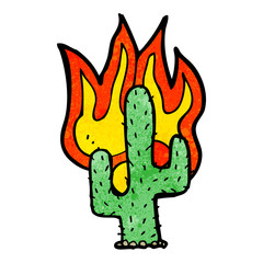 cartoon flaming cactus