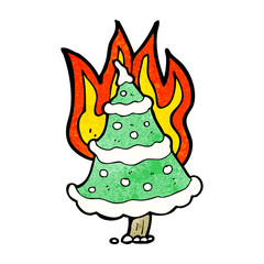 burning christmas tree cartoon