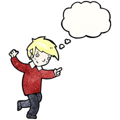 Obraz na płótnie Canvas cartoon blond boy pointing