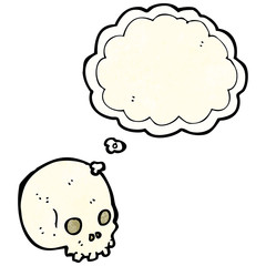 cartoon spooky skull with thought bubble