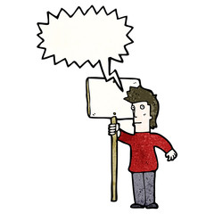 cartoon chanting protester with sign