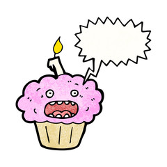 cartoon cupcake with speech bubble