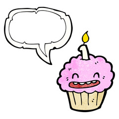 cartoon cupcake with speech bubble