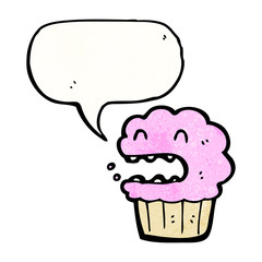 cartoon cupcake with speech bubble