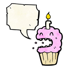 cartoon cupcake with speech bubble