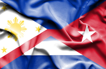 Waving flag of Cuba and Philippines