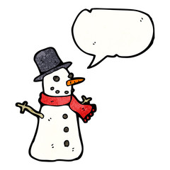 cartoon snowman with speech bubble