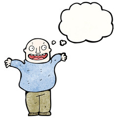cartoon bald man with thought bubble