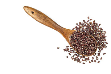 Red beans in wooden spoon isolated on white