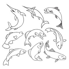 Fototapeta premium Fish Label Stamp Outline