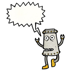 cartoon funny robot with speech bubble